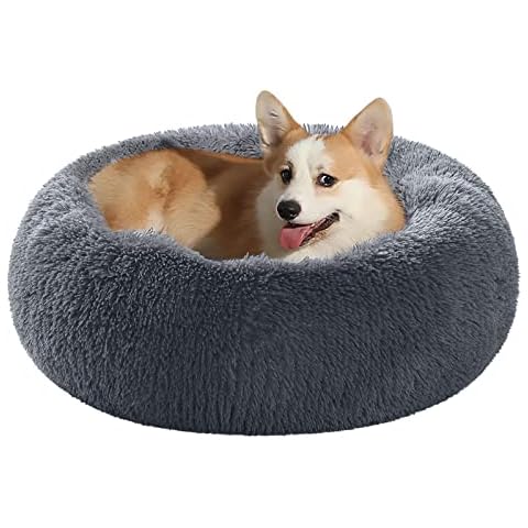 CozyLux Calming Dog Bed for Small Dogs Donut Cat Beds for Indoor Cats, Anti Anxiety Round Donut Cuddler Cat Bed with Waterproof Bottom 23 Inches Cover
