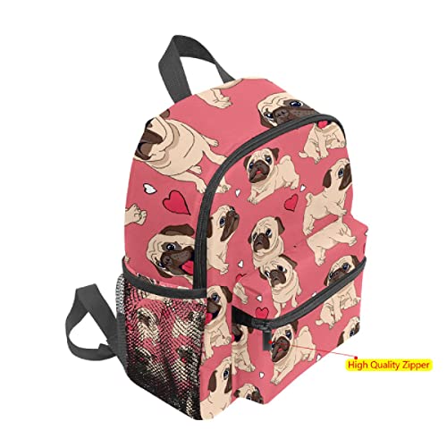 Zxivgoqfr Schoolbag For Boys Girls Cute Kid's Toddler Backpack Pink Pug Puppy Dog Heart Love Pattern Children Bag One Size #TOP2