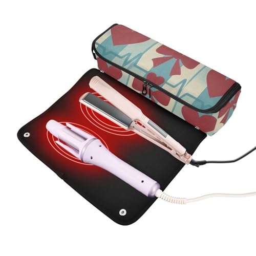 Bolsa de viaje para herramientas de cabello con almohadilla resistente al calor impermeable para rizador, plancha, alisador y rizadores, diseño portátil Retro_Heart_Health miniatura 2