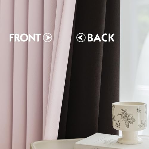Image of FMFUNCTEX 100% Blackout Curtains for Bedroom, Pale Pink Curtains 90 Inches Long Textured Thermal Insulated Curtains for Living Room Drapes, Black Out Drapery Grommet Room Darkening 2 Panels