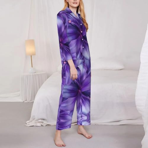 Pyjama imprimé fleurs de lys violet : élégance pour vos soirées - 4