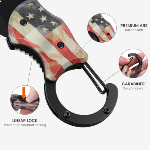 Image of FUNBRO Small Folding Pocket Knife, 1.34 in Stainless Blade, USA Flag Design