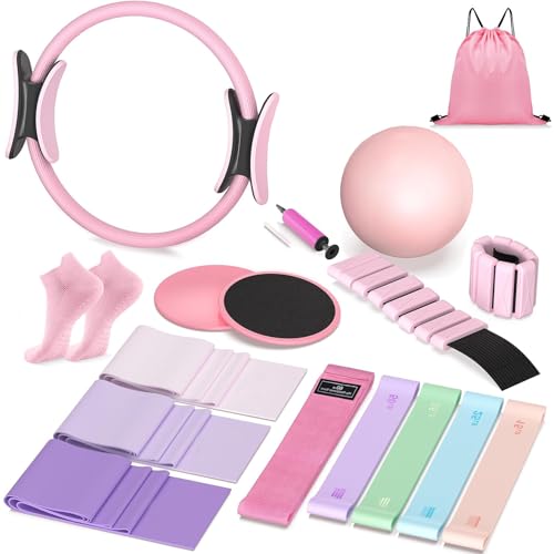 Women Pilates Workout Kit Pilate Ring and Ball Equipment Ankle Weights Sliders & Grip Socks Accessories for Starter Home Workouts