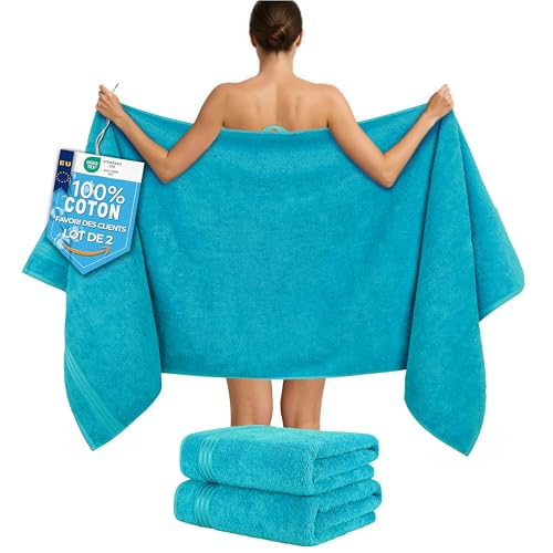 Hammetex Lot de 2 Très Grandes Serviettes de Bain et Sauna 80x200 cm, 100% Coton 500 GSM, Absorbantes, Séchage Rapide, Certifiées Oeko-TEX, Serviettes de...