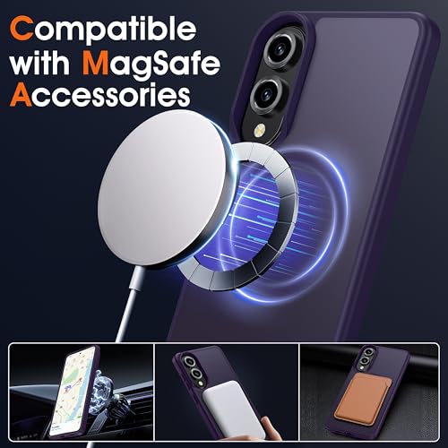 Image of Oterkin Magnetic for Samsung Galaxy S25 Edge Case Matte, S25 Edge Phone Case Compatible with MagSafe Frosted Translucent Shockproof Anti-Scratch Slim Fit Case Military Grade Protection (Dark Purple)