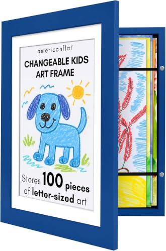 Image of Americanflat Kids Artwork Frame Changeable (Sapphire Blue) - Magnetic Door Holds 100 Art Pieces - 8.5x11 Letter Size Display with Mat or 10x12.5 Without Mat - My Mini Masterpiece (Pack of 8)