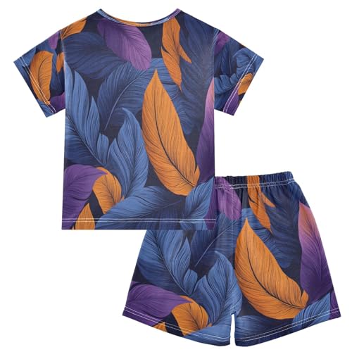 senya Short Sleeve Pajamas Sets Summer Cotton Sleepwear Blue Orange Feather2