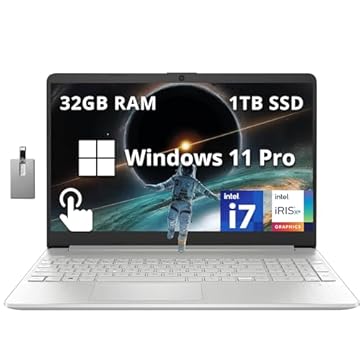 HP Laptop empresarial com tela sensível ao toque FHD de 15,6 polegadas, Intel i7-1255U, 32 GB de RAM, SSD PCIe de 1 TB, placa Intel Iris Xe, Num Pad, webcam, Windows 11 Pro, prata natural, cartão USB