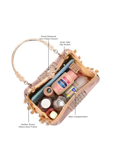 Image of TOOBA Handicraft Women's Beautiful Bling Box Clutch Bag | Evening Bag, Bridal Purse & Party Handbag | Wedding & Special Occasion Clutch (Chatai Side Pearl)