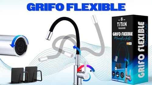 Grifo de Cocina Flexible 360° – Monomando de Acero Inoxidable, Giratorio Antisalpicaduras, Agua Fría y Caliente, Instalación Fácil sin Fontanero, Fregadero Doble, Torneira Cozinha
