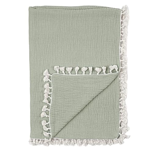Image of Crane Baby Green Muslin Baby Blanket, 6-Layer Cotton Baby Swaddle, Soft Cotton Lightweight Nursery and Stroller Blanket for Baby Boys & Girls, Fern Green, 30" x 40"