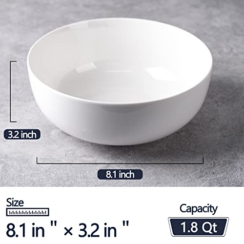 Delling 60 Oz Large Serving Bowls Set, 8" White Soup Bowls Big Salad Bowls For Kitchen, Ceramic Mixing Bowls For Pasta, Soup, Fruit Vegetable, Ramen, Microwave & Dishwasher Safe, 3 Pack #TOP1