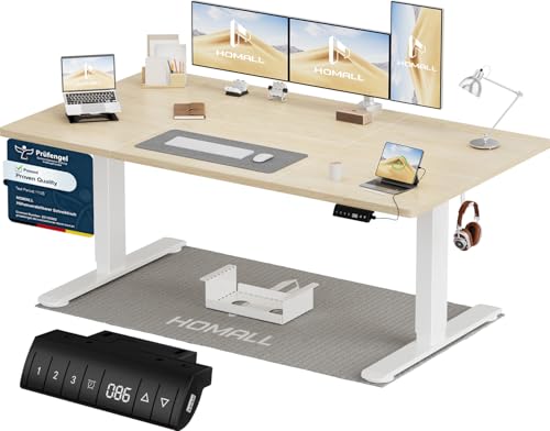 Homall Höhenverstellbarer Schreibtisch 160x80cm mit USB-A Ladeanschluss, Elektrischer Schreibtisch mit Kabel Management Tray, Standing Desk mit 3 Memory Funktion, Computertisch Beige Homall Höhenverstellbarer Schreibtisch 160x80cm mit USB-A Ladeanschluss, Elektrischer Schreibtisch mit Kabel Management Tray, Standing Desk mit 3 Memory Funktion, Computertisch Beige