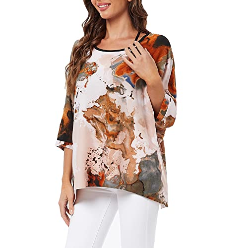 Image of Ckikiou Plus Size Batwing Flowy Semi Sheer Chiffon Blouse Tunic for Women Summer Floral Print Boho Beach Cover ups