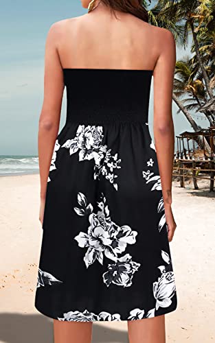 Image of Zyyfly Summer Strapless Dress for Women Tube Top Sundress Casual Beach Cover Ups