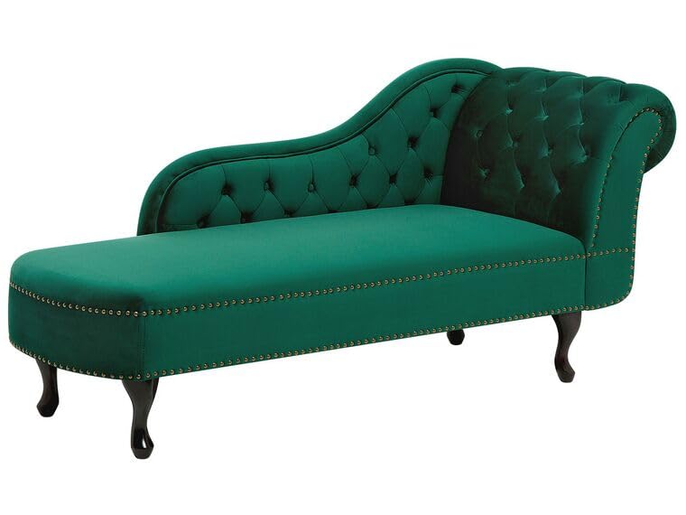Image of Velvet Modern Chesterfield Chaise Lounge Couch 166 X 63 X 76 for Your Loving Space (Green, Right Arm)