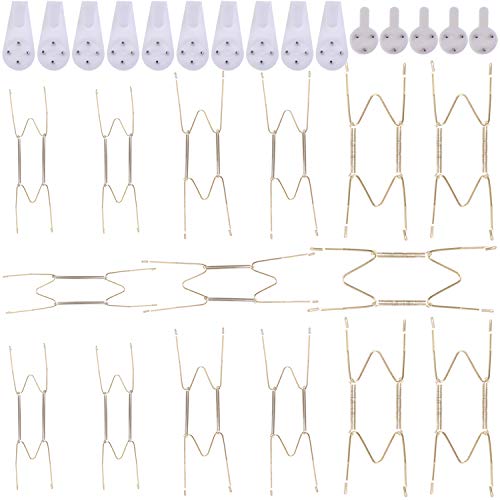 15 Pack Plate Hangers, 3 Sizes Stainless Steel Decorative Plate Hangers Holders with 15 Pieces Wall Hooks, Wall Plate Hangers for 5 to 10 Inch Plates and Arts