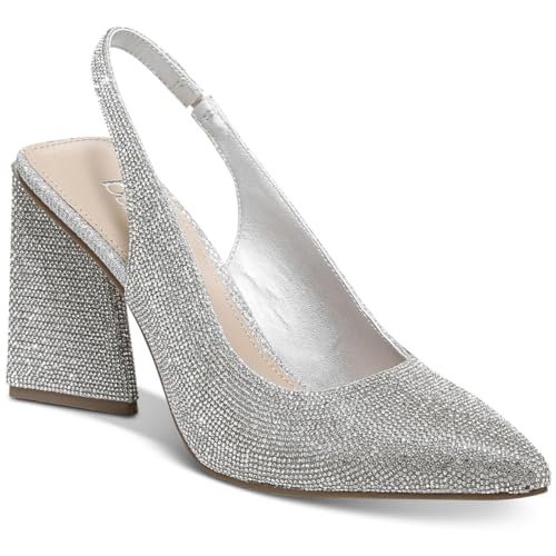 Bar III Womens Arrica Rhinestone Slingback Heels Silver 7 Medium (B,M), Grey