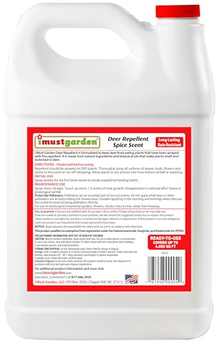 I Must Garden Deer Repellent: Spice Scent Deer Spray for Gardens & Plants – Natural Ingredients – 1 Gallon Ready to Use Refill