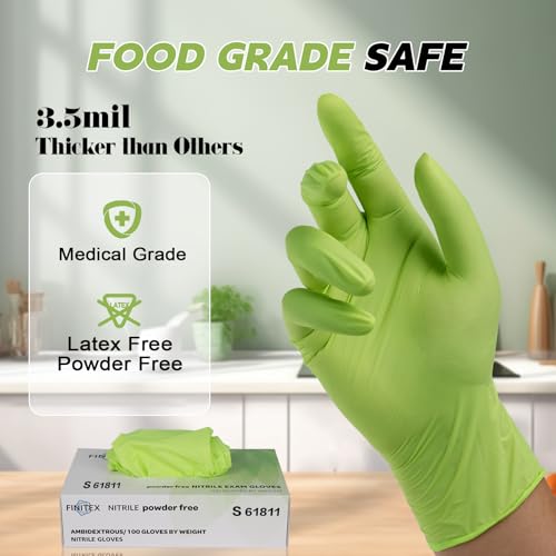 Image of Nitrile Disposable Green 3.5mil Powder-Free Latex-Free Medical Food Gloves | Powder-free, Latex-free,Food-grade,Industrial-grade,Green,Comfortable fit,Examination,Food Use,House Home Cleaning