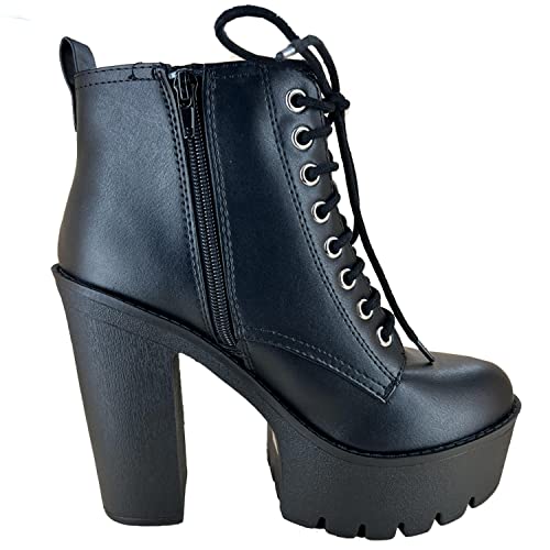 Soda Women's Setup Lug Sole Chunky High Heel Fashion Ankle Boot Lace Up W/Side Zipper Bootie2