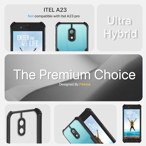 Image of Pikkme itel A23 Back Cover | Crystal Clear Transparent Back | Ultra Hyrbid | Full Camera Protection | Raised Edge | Bumper Back Case (Black)