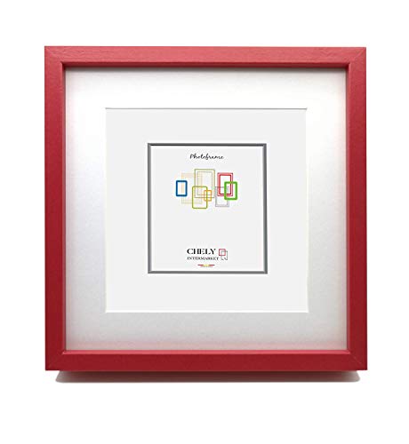 CHELY INTERMARKET MOD351 Marco Fotos Madera Moderno 15x15cm Con Paspartú Interno 10x10cm Estilo Decorativo Elegante Cuadro Decoración Vertical Pared Regalo Hogar Oficina Color Rojo 1 Unidad