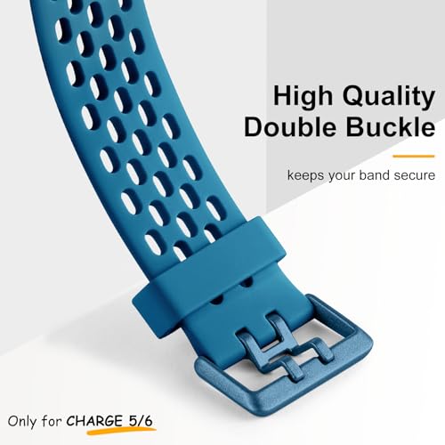 Maledan Compatible with Fitbit Charge 5/ Charge 6 Bands Men Women, 3 Pack Sport Band Soft Waterproof Replacement Wristbands Breathable Strap for Fitbit Charge 5/ Charge 6, Black/Slate Blue/Green