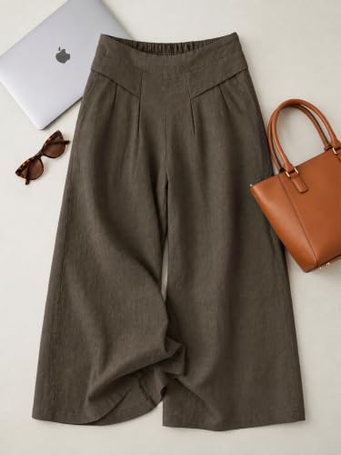 Image of Womanista Women's Relaxed Fit Pure Cotton Linen Flared Palazzo Pants for Woman | Wide Leg Casual Trouser with Pockets | Plazo pants for Women | High Waist Office & Travel Wear (Available in plus size)