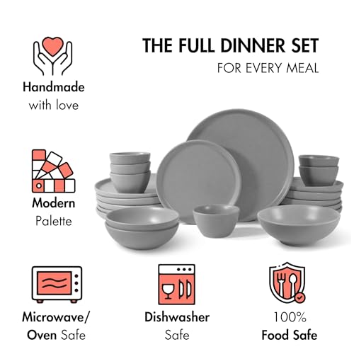 Image of Ceramic 21 Piece Dinner Set | Pebble Grey | Bone-Ash Free, Lead Free | Microwave, Oven, Dishwasher Safe | (Pebble Grey, 21 Piece Dinner Set)
