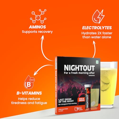 Image of Fast&Up NightOut | 4 Effervescent tabs | Instant Hangover Relief | Helps detoxify liver | Rapid hydration & energy | Helps prevent Hangover | Zero sugar | Fizzy lemon flavour