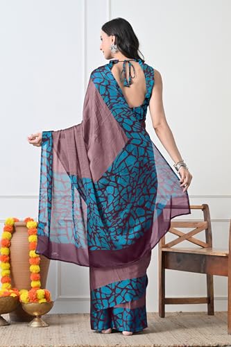 Image of MIRCHI FASHION Women Saree Abstract Print Chiffon | Breathable Lightweight Casual Sari for Regular Use and Office with Unstitched Blouse (Available in 25 Colors)