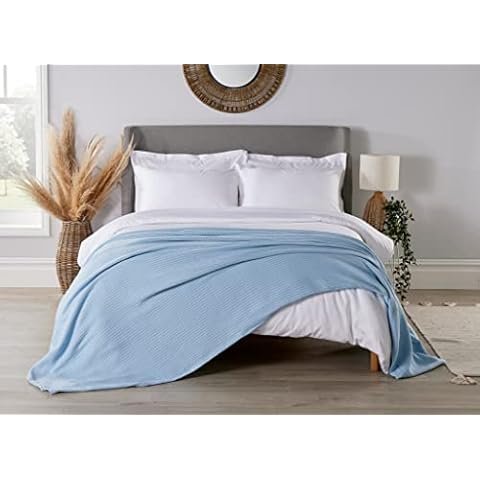Diana Cowpe 100% COTTON Cellular Blanket Single Bed / Adult Size Cellular Blanket Large | Single Bed Blanket 180 x 230cm Blue Cellular Blanket Cover
