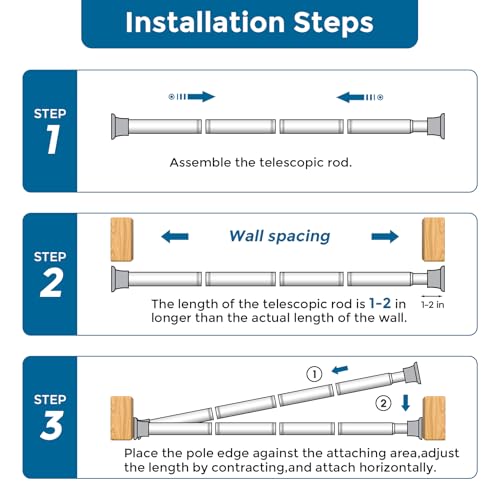 Image of AIZESI Black Adjustable Tension Curtain Rod, 31-63 Inch Spring No Drill Stainless Steel Shower Rods for Bathroom,Closet ,Window-Rust Resistant,Non-Slip