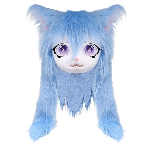 Máscara de cabeza animal de peluche - Headgear traje de piel de ojos grandes, casco de pelo largo falso para disfrazar y cosplay personajes | Party Masquerade Wear con detalles realistas, Anime Co