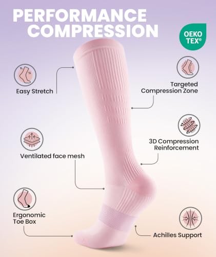 Image of PULIOU Compression Socks for Women Men, Comfortable 20-30 mmHg Circulation Knee High for Travel, Flying, Athletic, 2 Pairs
