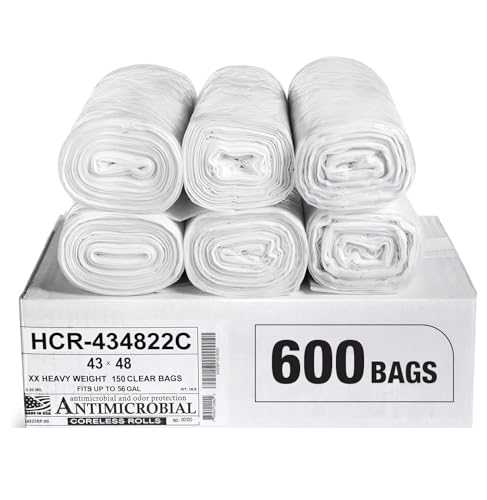 Image of Aluf Plastics 56 Gallon 22 Micron (eq) Clear Trash Bags 43 inch x 48 inch 600 Count