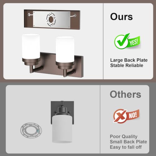 Image of Bathroom Light Fixtures, Oil Rubbed Bronze Bathroom Lighting Fixtures Over Mirror, Modern Vanity Light with White Glass Shade, Restroom Lighting Fixtures, 2-Light 13-inch