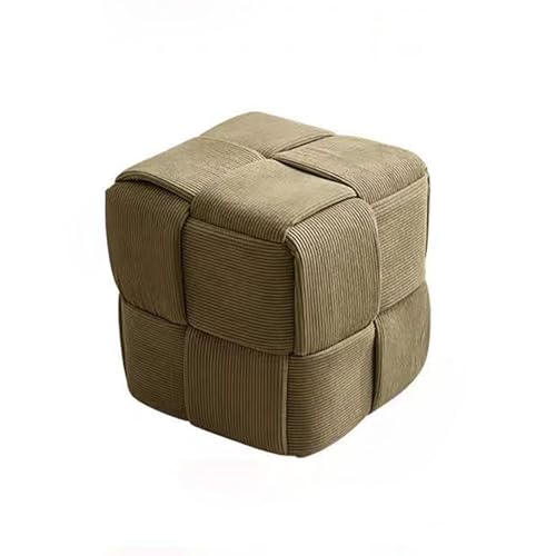 Handmade Woven Cube Pouf Ottoman,Ottoman Foot Rest Soft and Comfortable Ottoman Square Corduroy Woven Design Sofa Stool for Living Room, Bedroom,Green