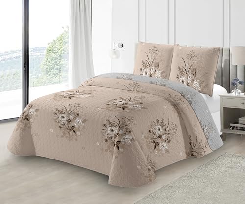 Fanny & Céline Couvre-lit Boutis épais matelassé 220x240cm avec 2 Taies 65x65cm M23-6059