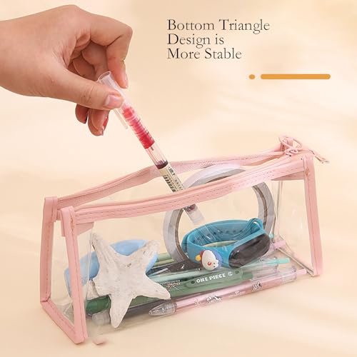Image of 2 Pcs Pen and Pencil Box, 8.5 Inch x 4 Inch x 2 Inch PVC Transparent Soft Pencil Bag for Pen and Marker Storage and Holiday Gifts (Pink)