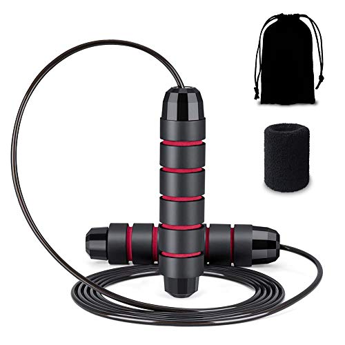 Skipping Rope Tangle-Free Ball Bearings Rapid Speed Jump Rope Steel Wire Suit Memory Foam Handles Aerobic Exercise Endurance Training Women Men Kids Fa Burning Include Sports Wris and Storage Bag