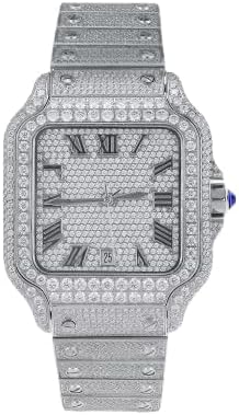 25 Carat Round Shape Diamond Hip Hop Style Fabulous Iced Out Roman Number Moissanite Watch for Men