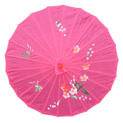 Odot Satín Clásico Sombrilla de Bambú Chino, Paraguas de Papel Japonés, Paraguas de Papel Engrasado Seda Clásica, 84cm de Diámetro para Bodas, Despedidas de Soltera (Rosa oscuro,Diámetro 56 cm)