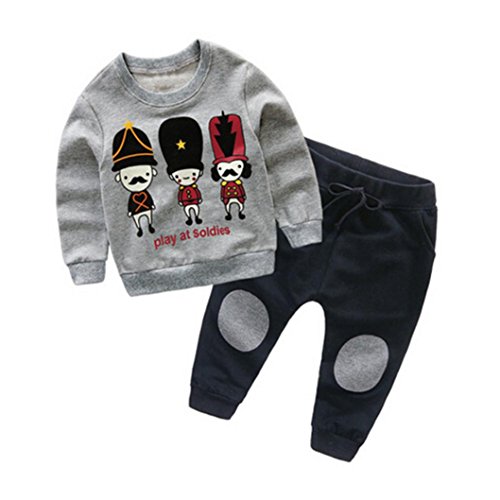 SMARTLADY 2-6 años Niño Niña Otoño/Invierno Ropa Conjuntos,Sudaderas + Pantalones,Personajes de Dibujos Animados Patrón (2 años, Gris)