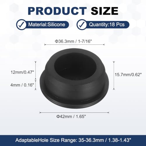 Image of MECCANIXITY 18pcs T-Shaped Silicone Plugs 36.3mm 1-7 /16 Inch Dia Snap in Plug Hole Seal Cover Round Rubber Stopper for 35-36.3mm Holes Kitchen Rubber Bulkheads Waterproof Sealing, Black