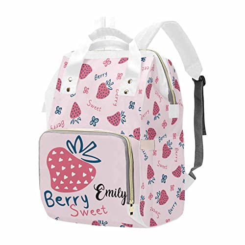 M YESCUSTOM Personalized Strawberry Diaper Backpack with Name Custom Baby Daycare Bag Backpack for Mom Dad Newborn Gift Pink