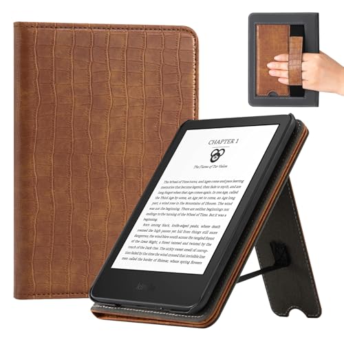 Image of CoBak Case for 6 inch E-Reader - PU Leather Smart Cover with Auto Sleep /Wake & Hand Strap, not Compatible with Kobo Clara,Croco Brown