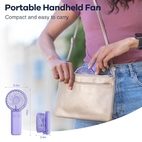 HandFan Upgraded 5200mAh Portable Handheld Fan with Lanyard, 5 Speeds Strong Airflow Hand Fan [27 Working Hours], 180° Foldable Compact Design Personal Fan for Travel/Disney/Concerts/Women(Purple) - image 6