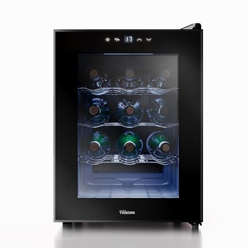 Tristar Cantinetta vino Grande Saignée – Per fino a 12 bottiglie – 32 L – Termoelettrica – Porta in vetro – Display LED touch – Luce interna – WR-7511 [Classe di efficienza energetica F]